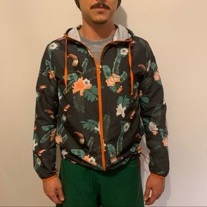 Men’s Tropical Print Zip Up Windbreaker Jacket
